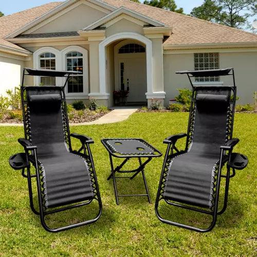 2 X RECLINING SUN LOUNGER OUTDOOR GARDEN FOLDING ZERO GRAVITY CHAIR ADJUSTABLE - XEO Home